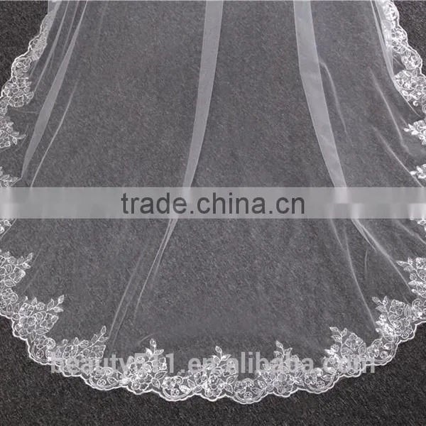 2017 Wholesale New Grance Long Lace Bridal Wedding Veil Fashionable Long Tulle HL23 photo-2