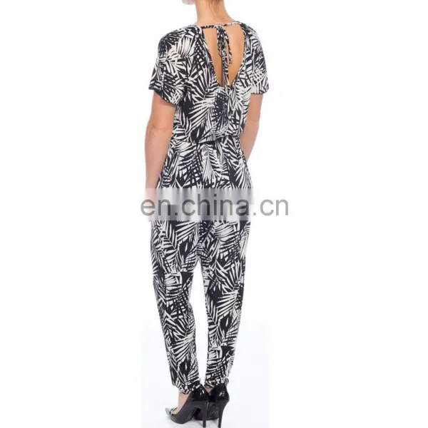 Summer Chiffon Palm Leave Printed Fashion Formal Women Jumpsuit photo-2