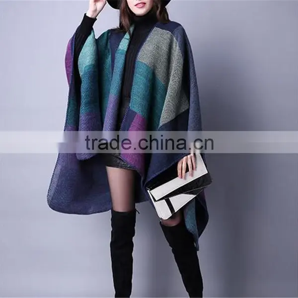 Ladies Oversize New Style Women Fashion Checked Colorful Cape Shawl photo-6