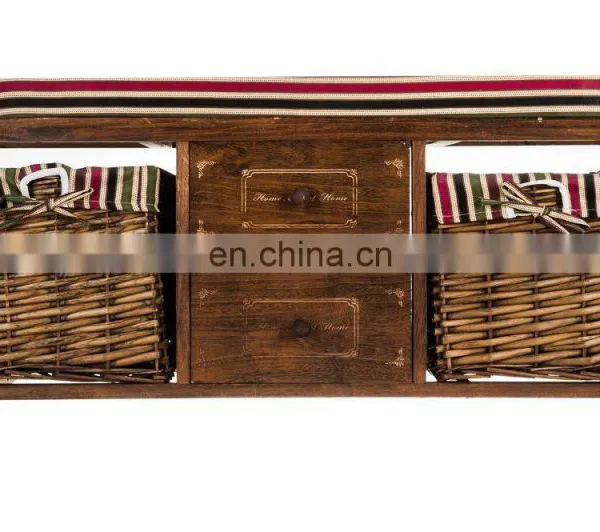WOOD WICKER SEAT DRAWER STORAGE CABINET CUPBOARD HALLWAY FURNITURE SHOE RACK photo-4