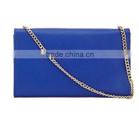 Royal Blue Saffiano Leather Evening Clutch Bags With Chain Lady Hand Bag Genuine Leather Wallet photo-3