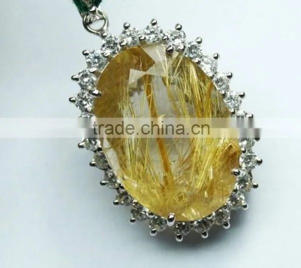 Golden Rutile Quartz 925 Sterling Silver Pendants