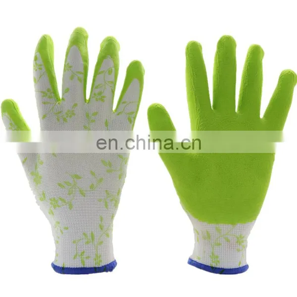 13G Nylon Liner With Digital Printing Hivis Green Latex Coated Gardening Gloves
