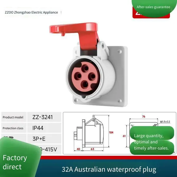 Zhongzhao Waterproof Industrial Plug and Socket Male-female Docking Connector, 3-core Three-phase 380v 32a Aviation Plug photo-5
