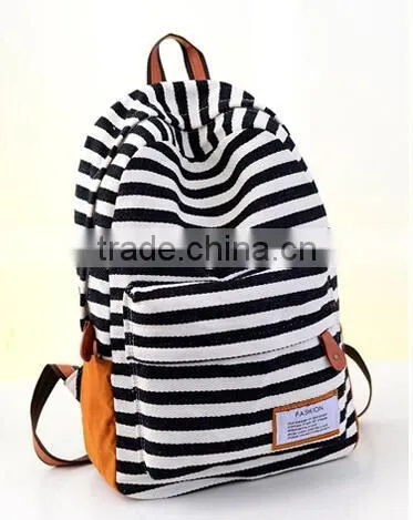Fashion Simple Strip for Canvas Backpack Navy Blue Shoulder Bag photo-3