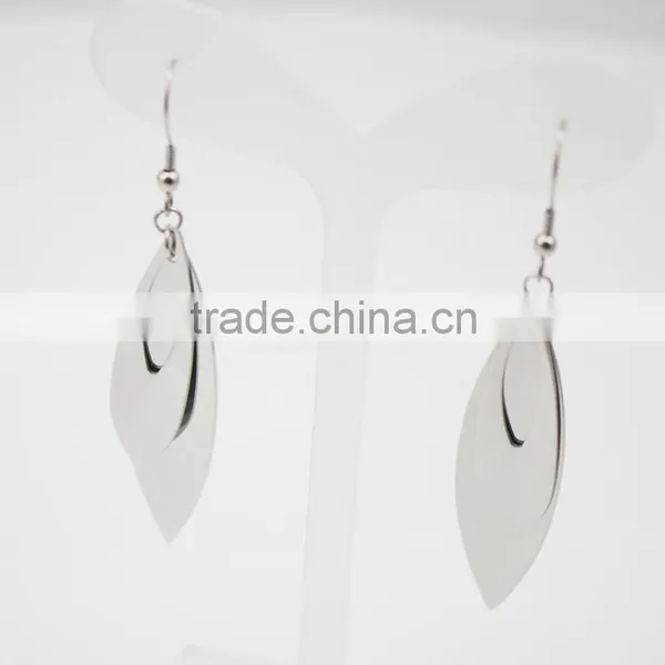 316L Stainless Steel Leaf Shaped Women Silver Double Layer Earring photo-5