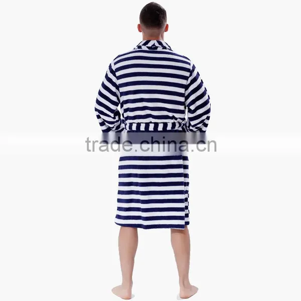 Men Women Plus Size Coral Fleece Navy Stripe Warm Bath Robe Pyjama Dressing Gown Sleepwear Bathrobe For Couples photo-5