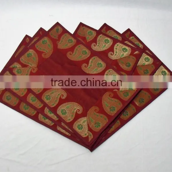 Indian Silk Table Runner With 6 Place Mats & 6 Coaster in Red Color Size 16*62 photo-2