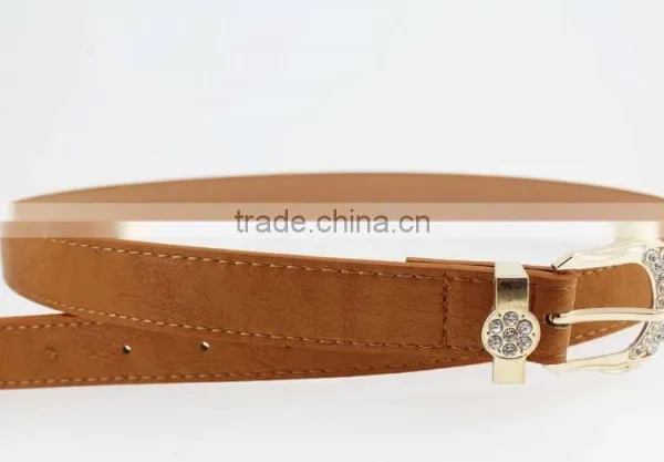 Women's Plain Brown PU Leather Belt With Rhinestone Buckle photo-2