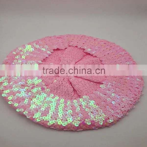 Women's Fashion Sequins Beanie Dance Hat/ladies' Gold Sequined Cap/girl's Knitted Sequin Beret photo-2
