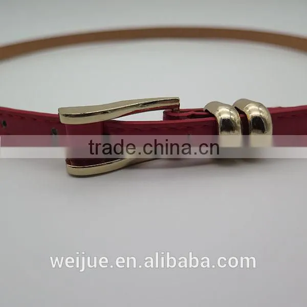 Gold Plated Alloy Buckle Leather Girl's Red Skinny Belt photo-3