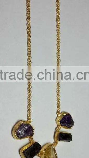 Rough Stone Vermeil 925 Sterling Silver Necklace, Rough GemStone Vermeil Designer Necklace, Fashionable Designer Necklace photo-3