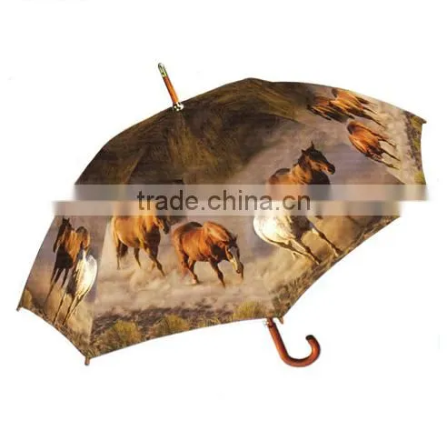 23 Inch Automatic Craft Horse Wooden Shaft Umbrella photo-2