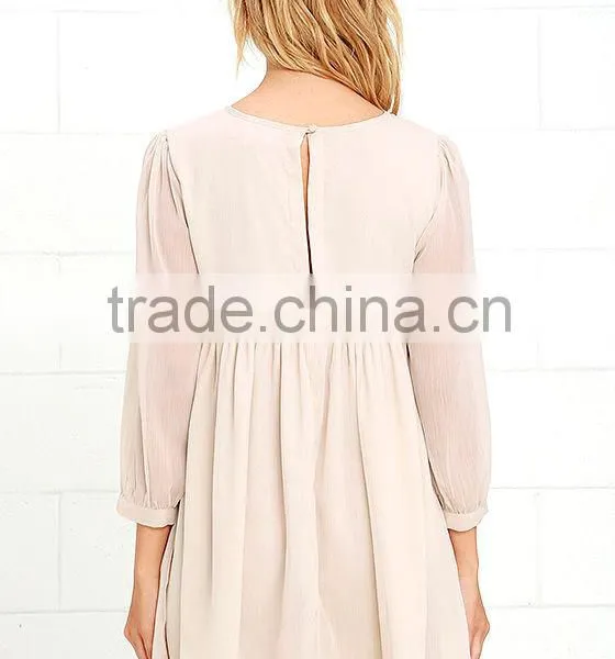 2016 Latest Dress Design 3/4 Sleeves Chiffon Dress With Floral Embroidery Summer Dress photo-5