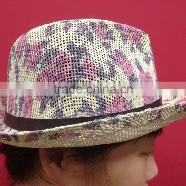 Print Woven Straw Hat With Leather Band photo-3
