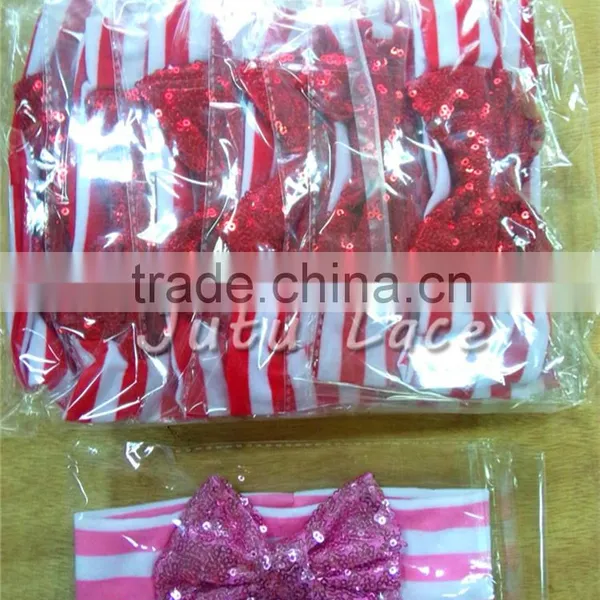 Fancy Sequin Bowkont Headwraps - Wide Cotton Fabric Big Bow Elastic Headband photo-6
