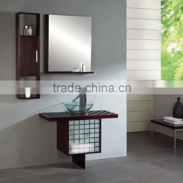 Glass Basin Wooden Bathroom Mirror Cabinet