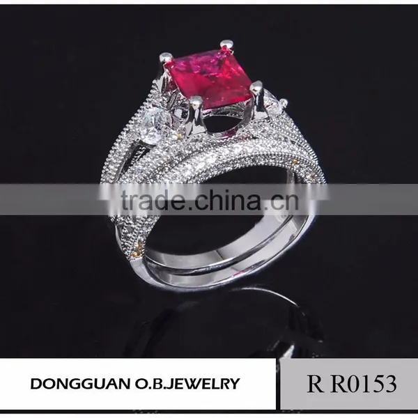 Fashion Ring Finger Rings With Red Diamond for Wedding Ring / Double Rings photo-6