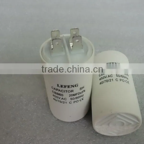 White Plastic & Aluminum Shell LEFENG Brand Cbb60 Cbb65 Cbb61 Cd60 Series Capacitor 5-120uf 250-500vac