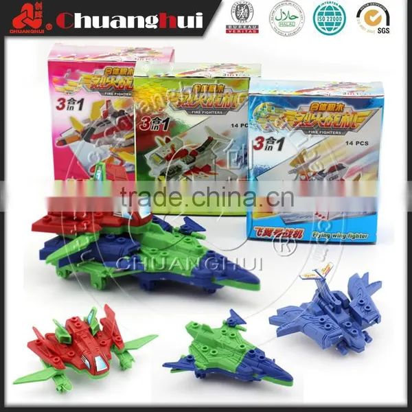 3 in 1 Reconfigurable Warplane Building Block Toys with Candy