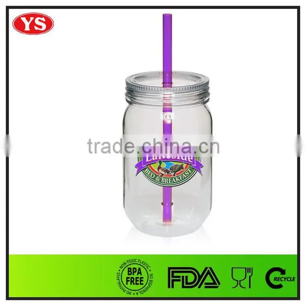 Large Capacity Plastic Mason or Food Jars With Straw and Lid photo-2