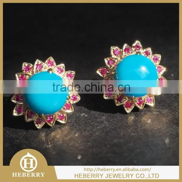 American Blue Turquoise Semi Precious Gemstone Silver Earring Stud Style Best Wedding Gift photo-6