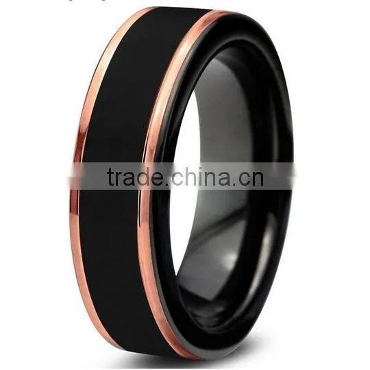 8MM Rose Gold Plated Tungsten Carbide Ring, Black Brushed Comfort Fit Tungsten Carbide Ring photo-2