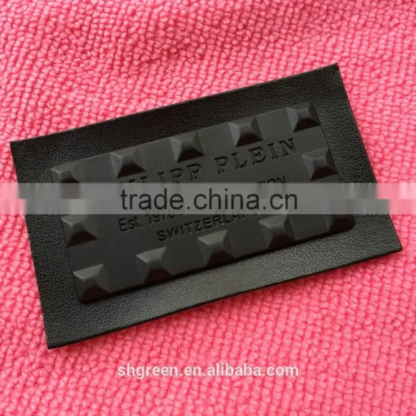 Shiny Golden Color Metal Badge on Black Leather photo-4