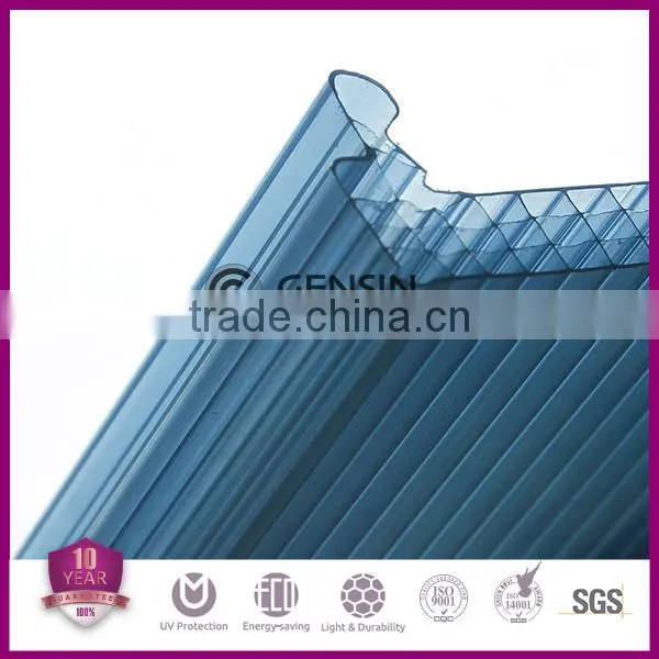 UV Blue Colored Glittering Polycarbonate Sheet Multiwall Hollow U Shape Roofing Skylight Panel Laxan Material photo-2