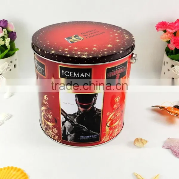 Food Grade Big Round Custom Handle Popcorn Tin Box OEM photo-3