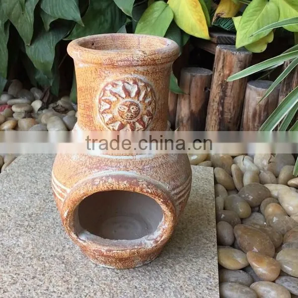Outdoor Sunset Clay Chimenea in Grey Color photo-3