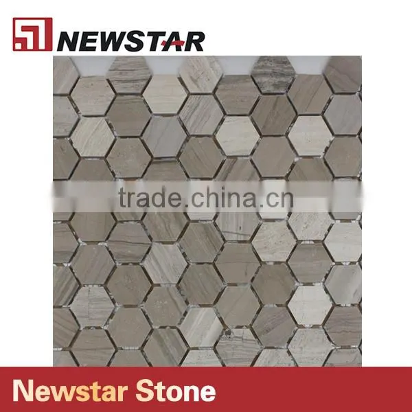 Newsar 1'' Gray Wooden Marble Hexagon Light Grain Wood Mosaic for Bathroom photo-3