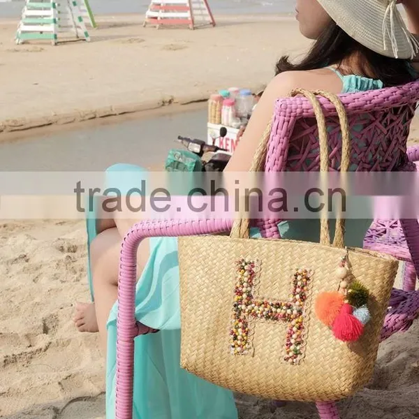 Long Handle, Tote Straw Beach Bag, Pompom Beach Bag photo-3
