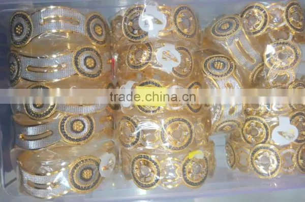 Broad Hand Carved 2 Tone Gold Plated BRACELET BANGLE KADA , Dancing Stone photo-2