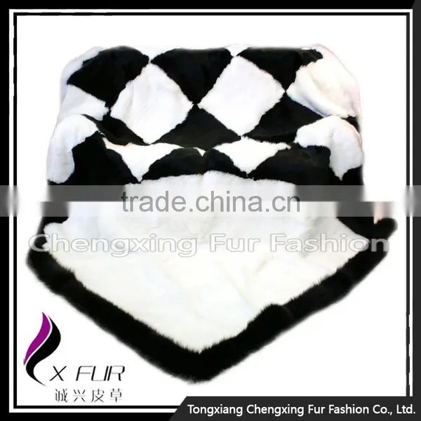 CX-D-118 Promotion Gift Blanket Rabbit Fur Blanket Soft Warm Throw Blanket With Fox Trim photo-4