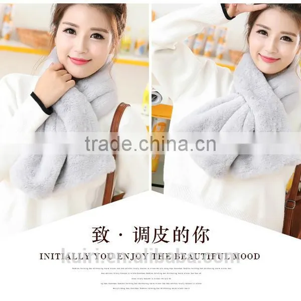 Super Quality New Winter Fashion Women Scarf Faux Rabbit Fur Plush Warm Scarf Lady Solid Color Scarves photo-5