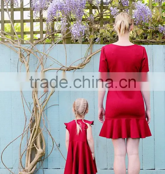 Mother Daughter Matching Dress Set Red Women Party Dress Latest Frock Design photo-2