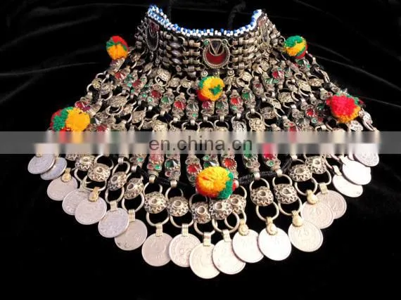 Afghani Belly Dance Costume Set - Afghan Kuchi Necklace- Kuchi Pendants - Turquoise Necklace- Belly Dance Coins Tribal Necklace