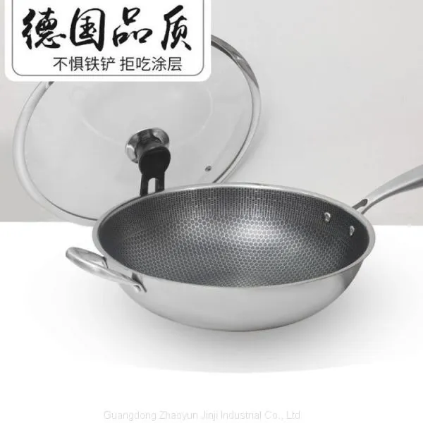Full Screen Wok Energy Gathering Honeycomb Frying Pan Uncoated Stainless Steel Pot Wholesales