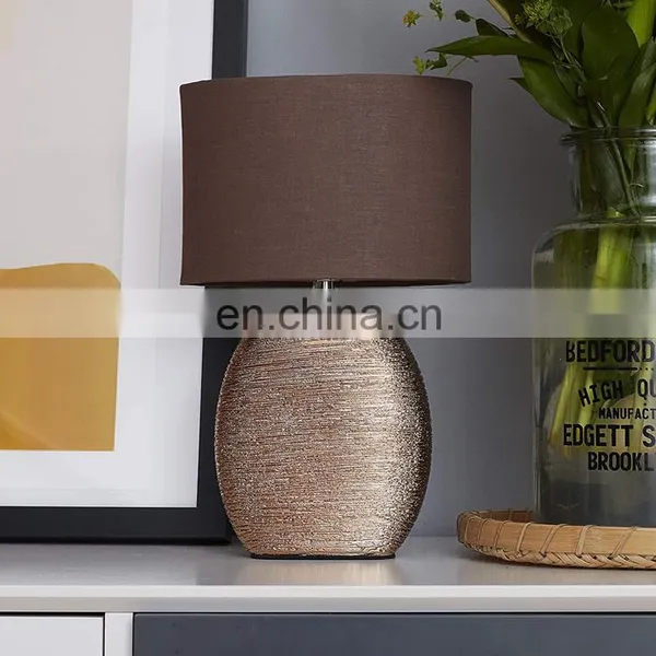 Japan Style Simple Custom Luxury Gold Indoor Lighting Ceramic Base Royal Antique Brown Bedside Lamps for Hotel photo-6