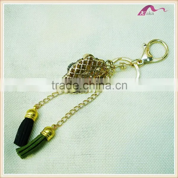 Fashion Enamel Crystal Skull Leather Tassel Keychain photo-3