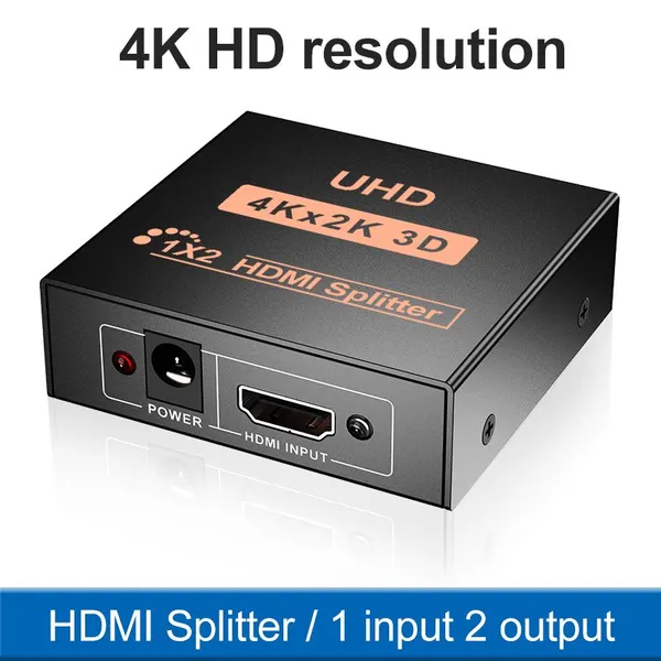 4K Ultra HD Video HDMI Splitter 1X2 HDMI Splitter 1 in 2 Out HDMI Splitter 2 Ports for Dual Duplicate Monitor Support 3D 4K@30HZ