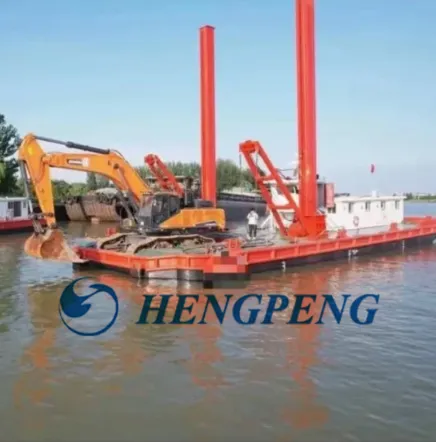 Modular Pontoon Crane Transportation Barge/Floating Working Platform Carrier/Cargo Deck Barge Support Crane Operate Dredging in Inland River Lake photo-2