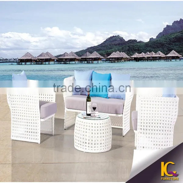 Luxury Outdoor Furniture Garden Cheap Rattan Leisure Sofa Set With Red Cushion photo-3