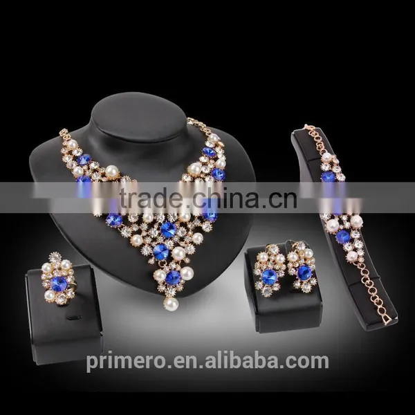 18K Gold Plated Pearl Rhinestone Crystal Necklace Wedding Ring Party Gift Costume Pearl Bridal Jewelry Sets photo-2