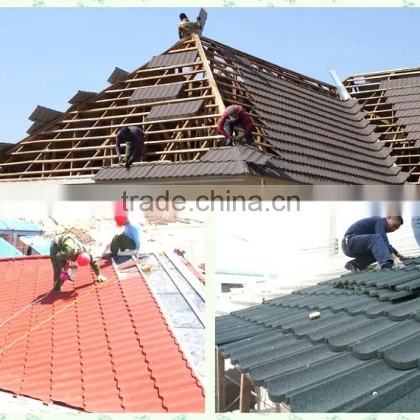 2015 Best Quality 0.4mm AL-Zinc Colorful Stone Coated Roof Tile Double Color photo-4