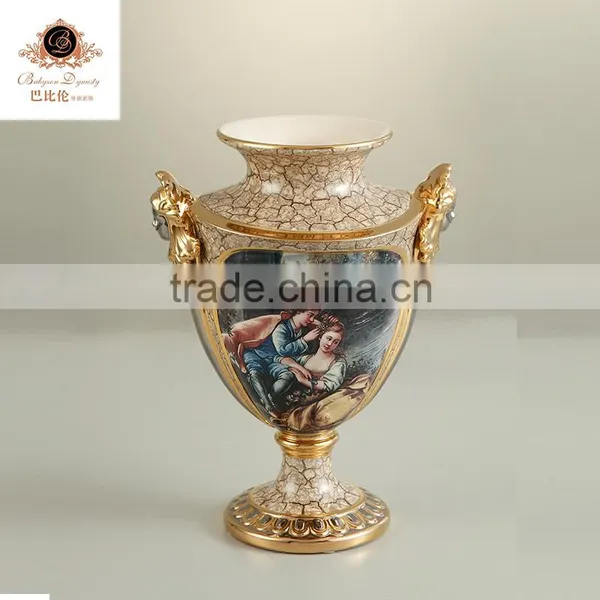 European Decorative Decal Beige Hand Painting Home Decoration Big Marble Green Ceramic Flower Vase,porcelain Vase photo-2