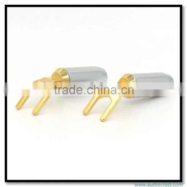Golden Screw Locking Banana Connector Speaker Spade Fork Plug photo-6