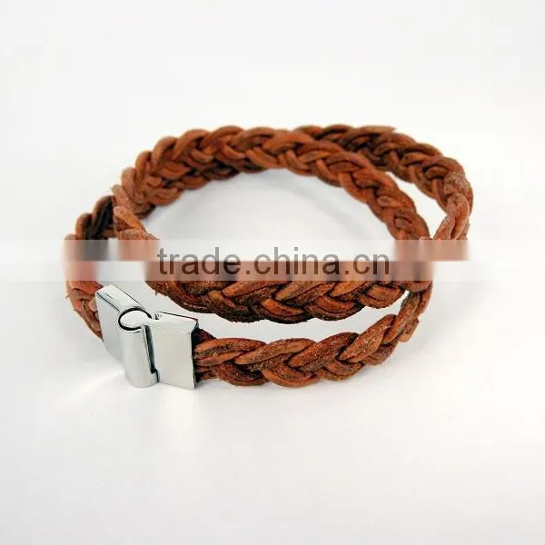 Charm Bracelets Leather Stainless Steel Double Wrap Leather Bracelet Macrame Bracelets photo-5