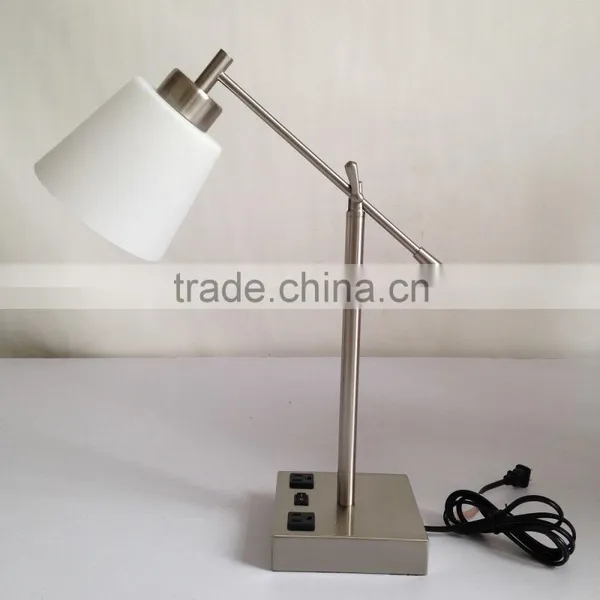 UL CUL Listed Adjustable Brushed Nickel Hotel Desk Light With Electrical Outlet For Bedroom T20282 photo-5